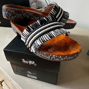Coach Navy and white straw sandals size 9.5.